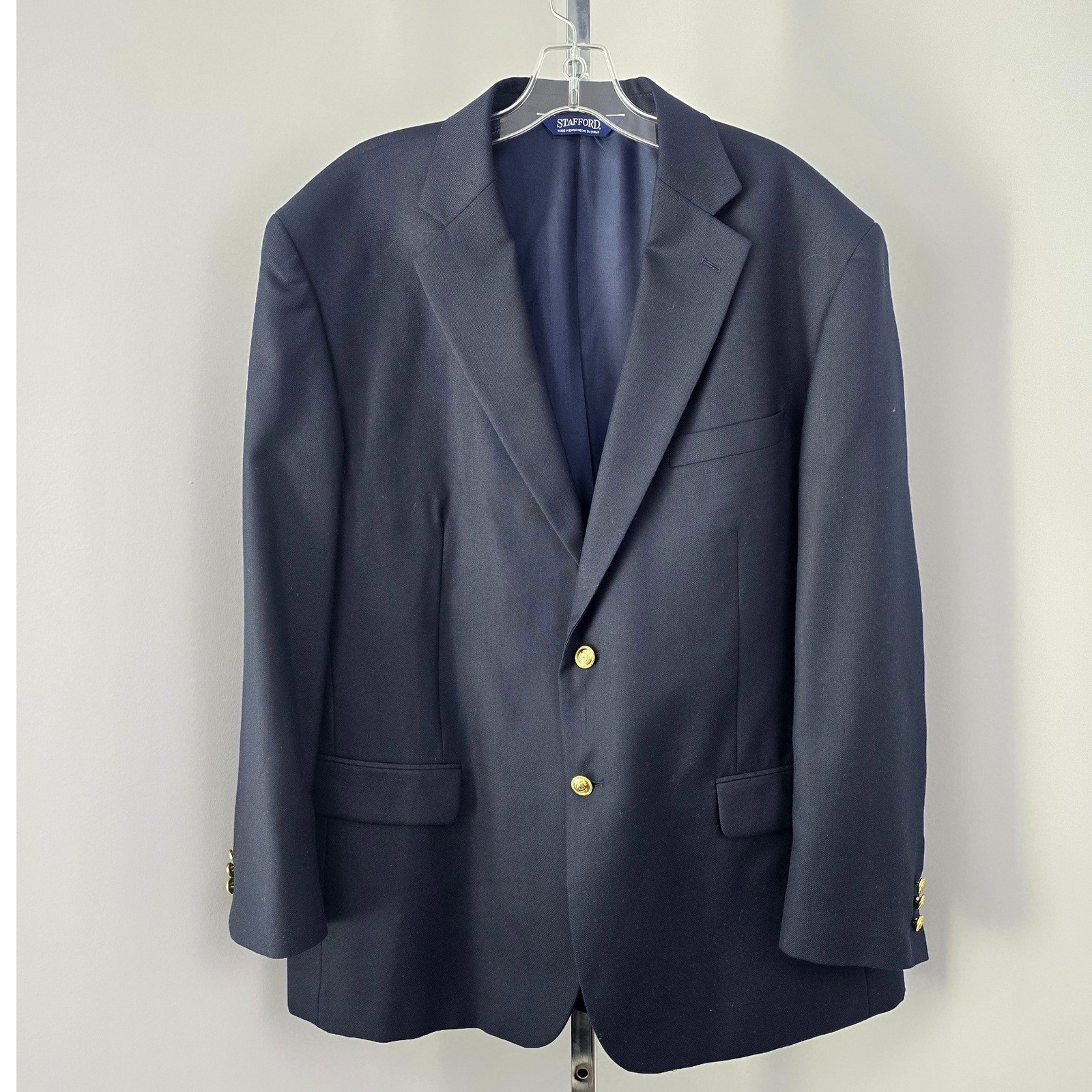 Stafford Single Breast Two Gold Button Wool Blend Men Blazer Navy 46r